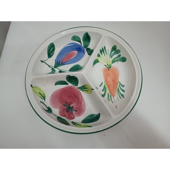 Vintage 3 Chamber Pizzato Divided Vegetable Dish Hand Painted - Picture 1 of 7